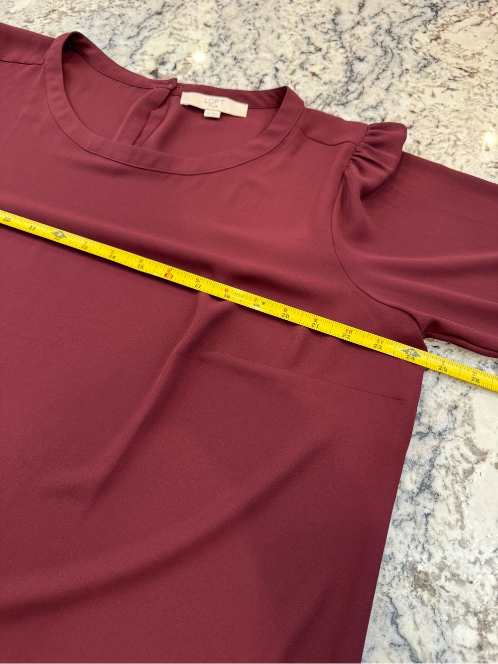 LOFT Plus Burgundy Smocked Cuff Blouse Size 16 - Picture 8 of 11